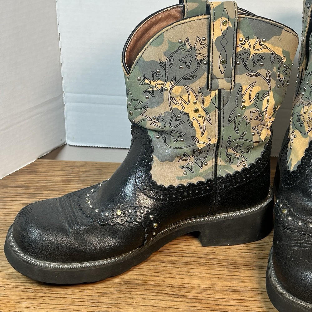 ARIAT FAT BABY Cowboy Boots 9 B Womens Camo Print Leather Roper Boot - Picture 6 of 12